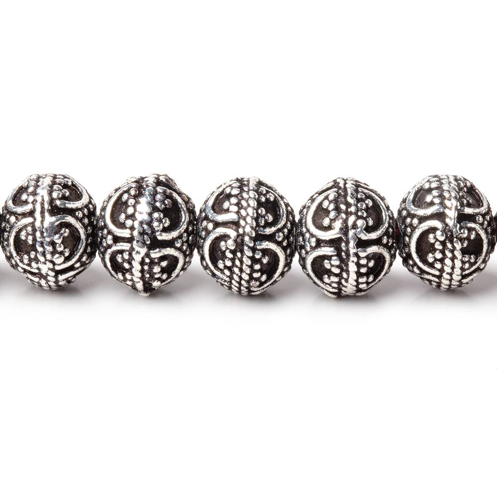 8x7mm Antiqued Sterling Silver Plated Bead Miligrain Arch 8 inch 28 pieces - BeadsofCambay.com