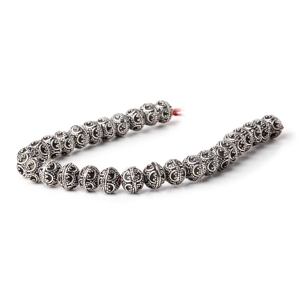 8x7mm Antiqued Sterling Silver Plated Bead Miligrain Arch 8 inch 28 pieces - BeadsofCambay.com