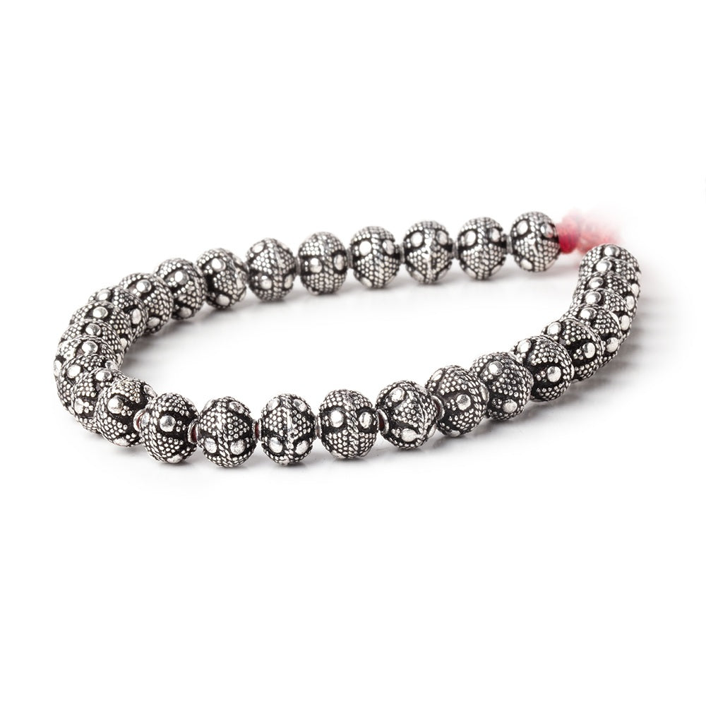 8x7mm Antiqued Silver Plated Bead Miligrain Triangle and Dot 8 inch 28 pieces - BeadsofCambay.com