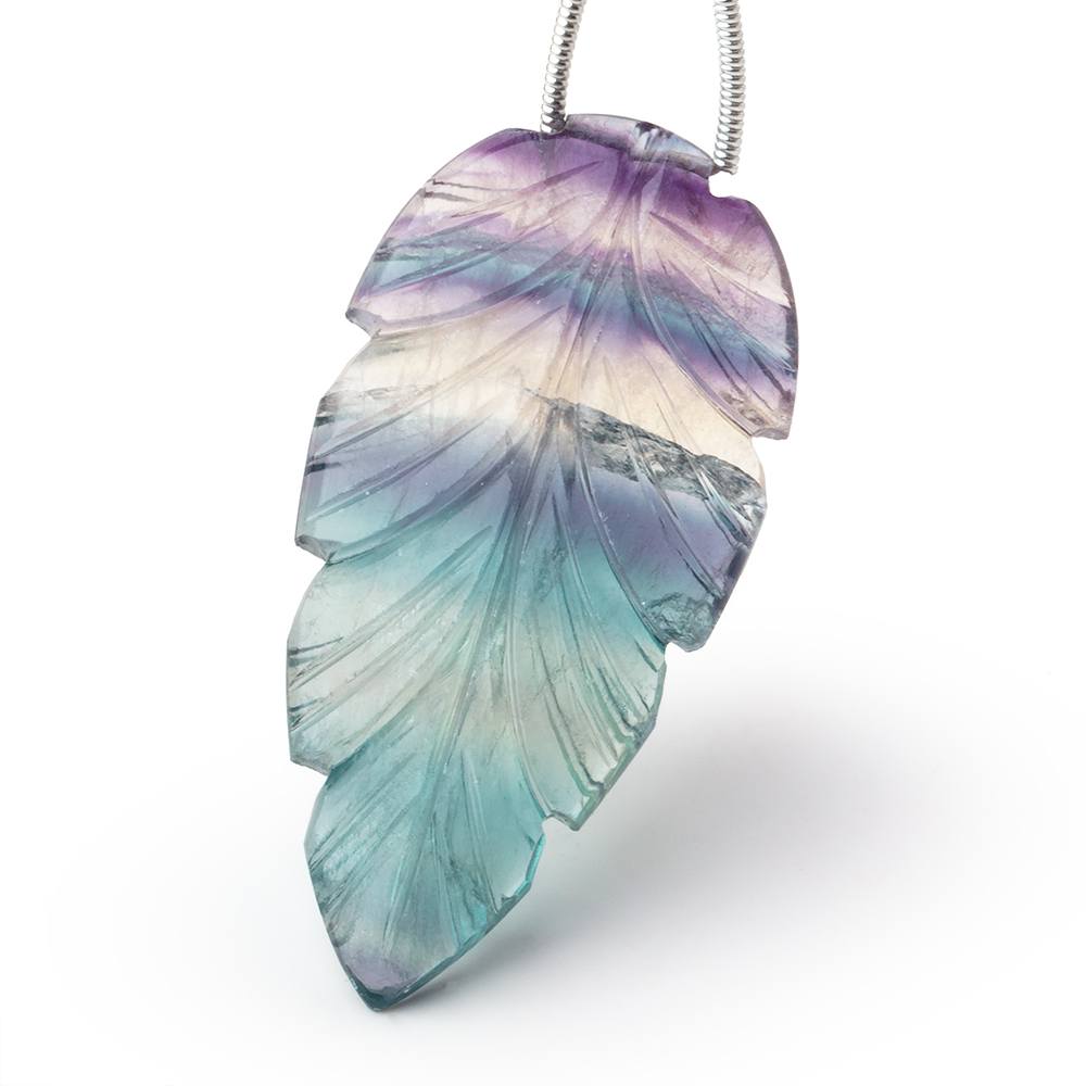 43.7x21.5mm Fluorite Hand Carved Shoulder Drilled Pear 1 Bead - Beadsofcambay.com