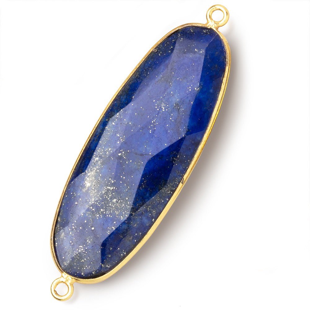 44x18mm Vermeil Bezel Lapis Lazuli Faceted Oval Connector 1 piece - Beadsofcambay.com