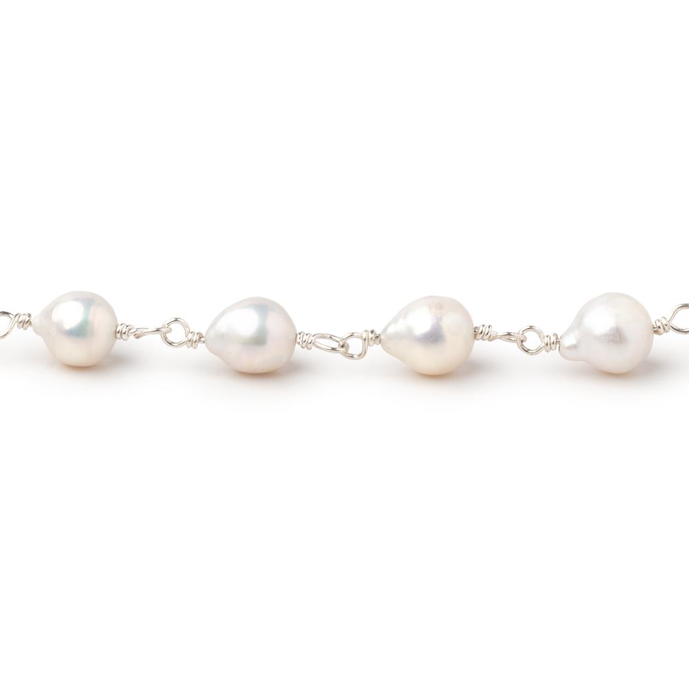 6x5.5-6.5x6mm Off White Petite Ultra Baroque Pearls on .925 Silver Chain - BeadsofCambay.com