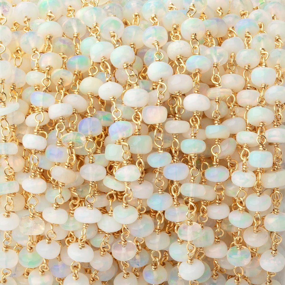 4.5mm Ethiopian Opal Plain Rondelles on Vermeil Hand Wrapped Chain - Beadsofcambay.com