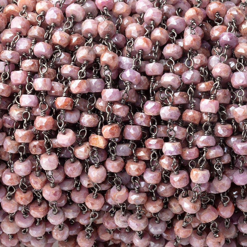 4.5mm Mystic Pink Sapphire Rondelles on Black Gold over .925 Chain - Beadsofcambay.com