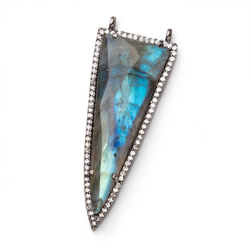 45x18mm Black Gold CZ Bezel Set Labradorite Faceted Point 1 Pendant - Beadsofcambay.com