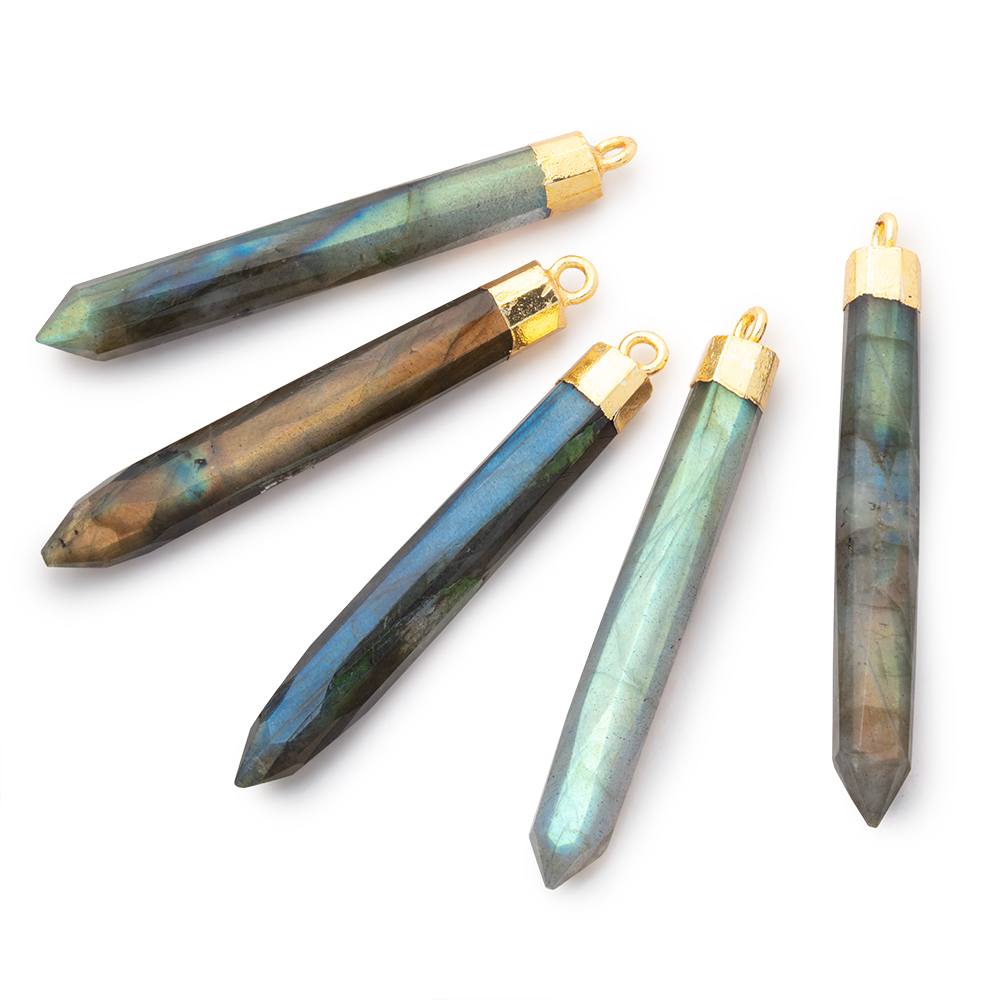 45x6mm Gold Leafed Labradorite Spike focal bead 1 piece - Beadsofcambay.com