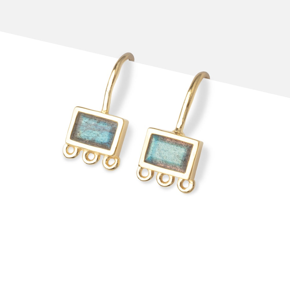 Vermeil Labradorite Baguette 3 ring Earwire Set of 2 pieces - BeadsofCambay.com