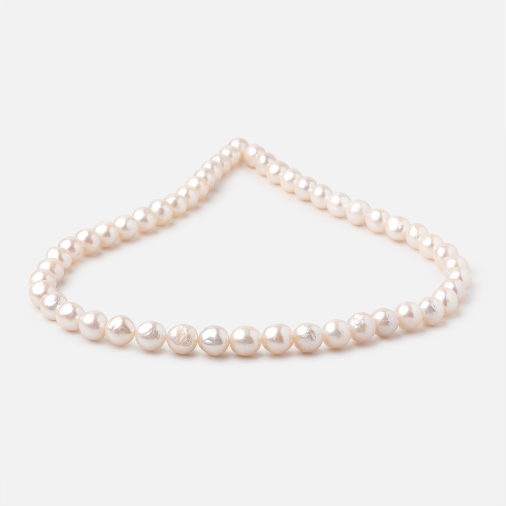 7.5-8mm Off White Off Round Freshwater Pearls 15.5 inch 48 Beads - BeadsofCambay.com