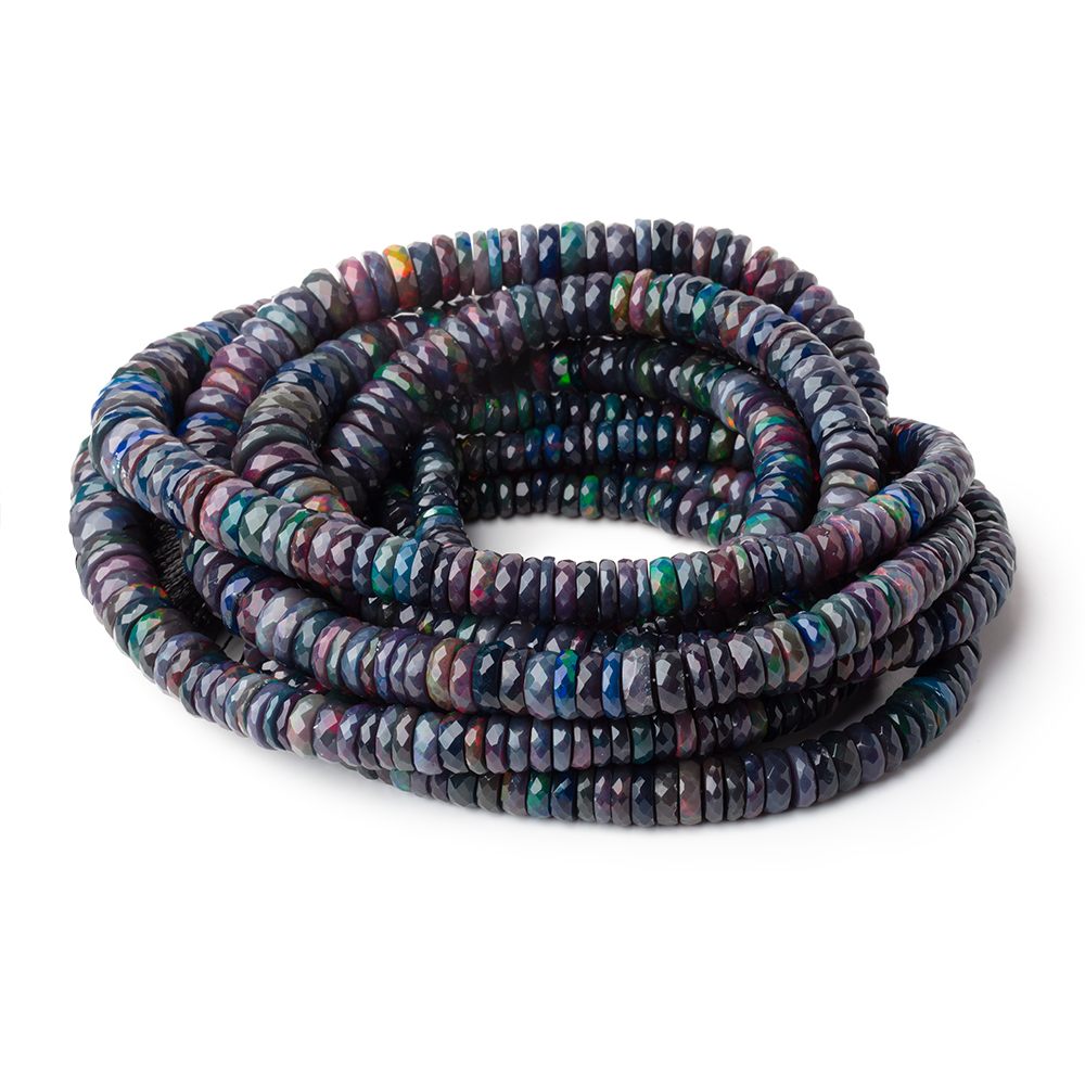 5-10mm Ethiopian Wollo Black Opal Faceted Heishi 17 inch 180 Beads AAA - BeadsofCambay.com