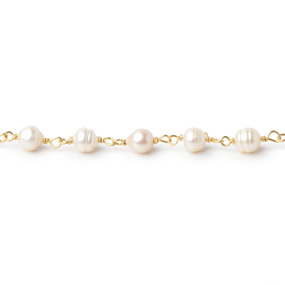 4.5-6mm Off White Petite Ultra Baroque Pearls on Vermeil Chain - BeadsofCambay.com