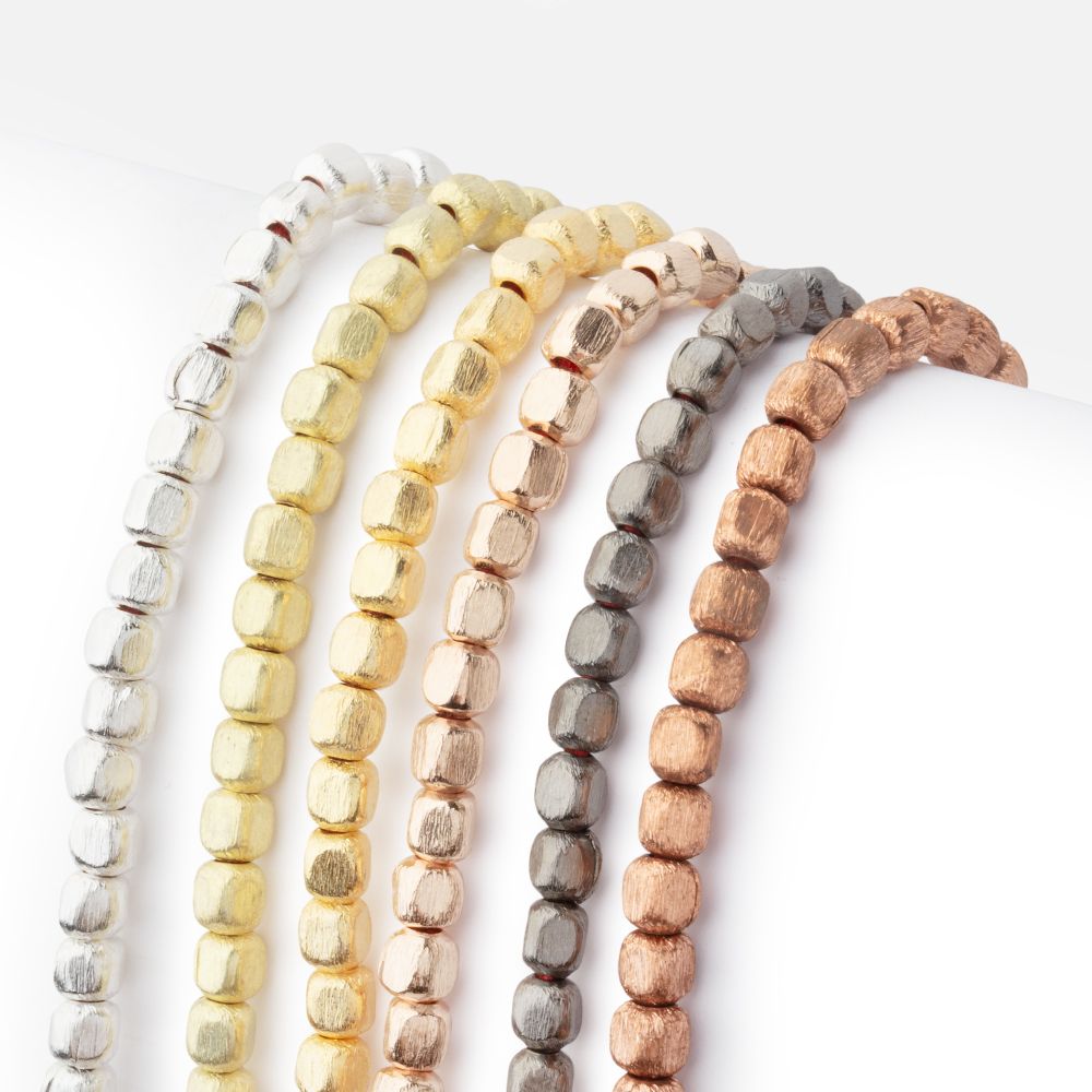 4mm Brushed Cube Beads with Rounded Corners - Beadsofcambay.com