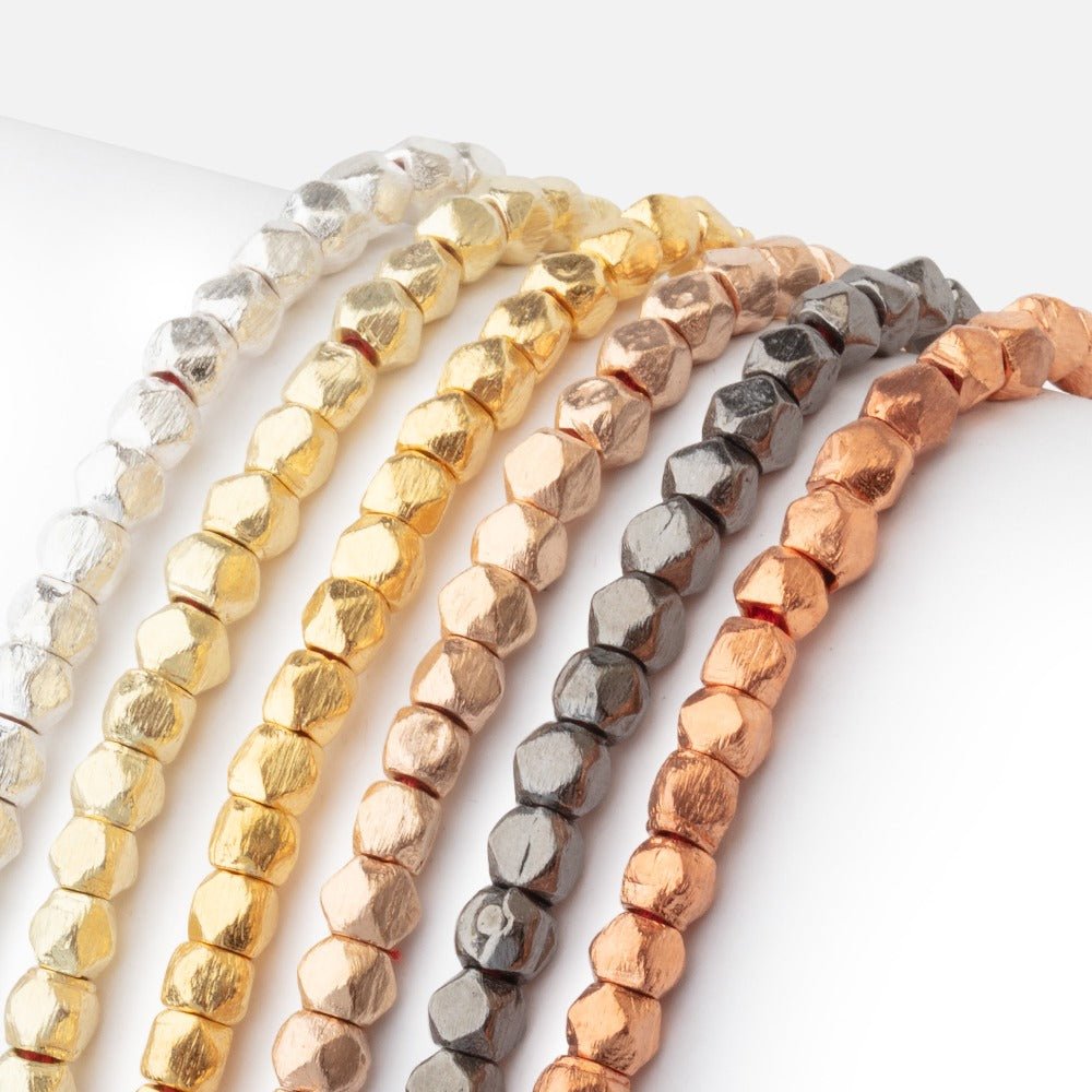 4mm Brushed Hand Cut Nugget Beads 8 inch 47 pieces - Beadsofcambay.com