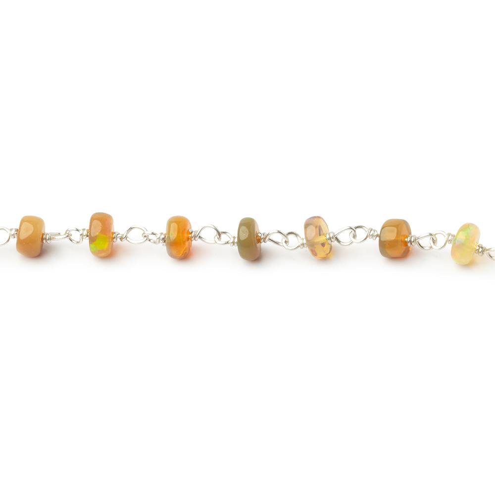 4mm Golden Ethiopian Opal Plain Rondelles on .925 Silver Chain - Beadsofcambay.com