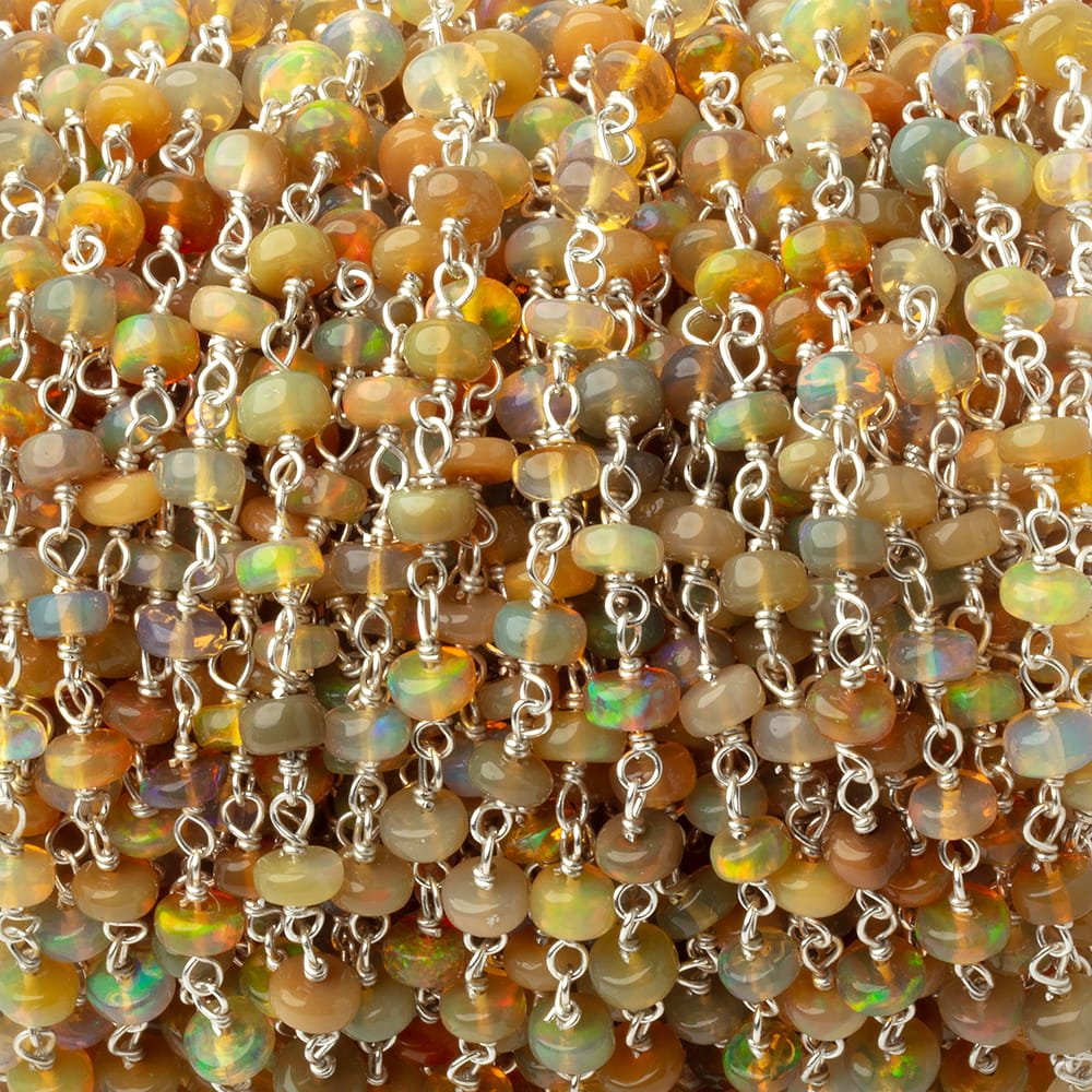 4mm Golden Ethiopian Opal Plain Rondelles on .925 Silver Chain - Beadsofcambay.com