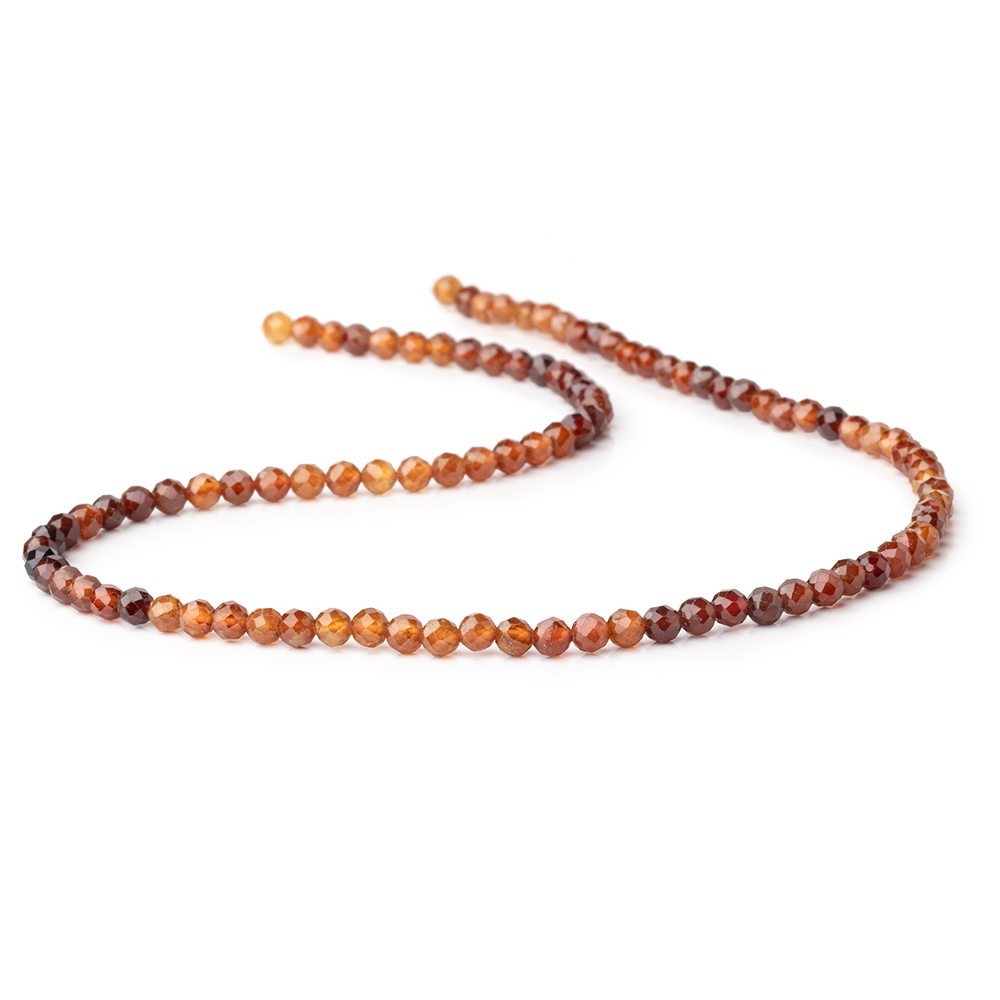 4mm Hessonite Garnet Micro Faceted Round Beads 15 inch 98 pieces - Beadsofcambay.com