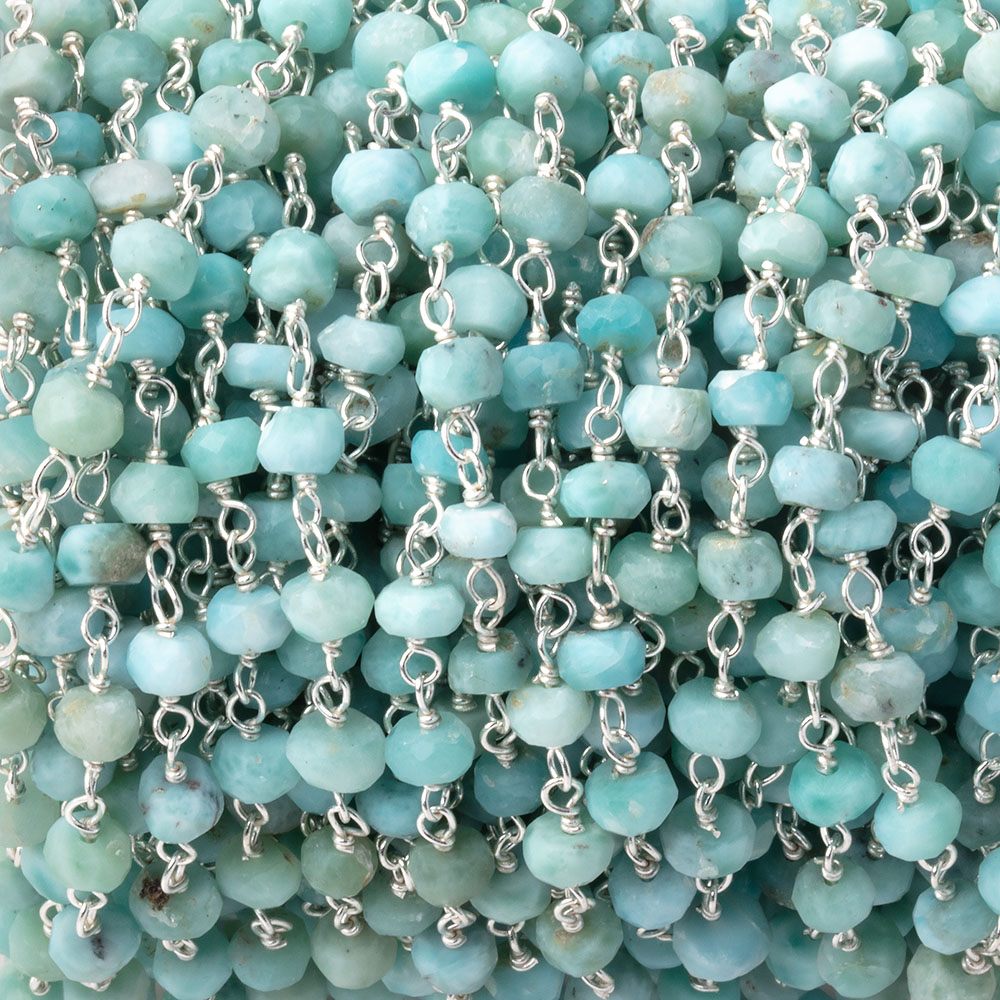 4mm Larimar Faceted Rondelles on Sterling Silver Chain - Beadsofcambay.com