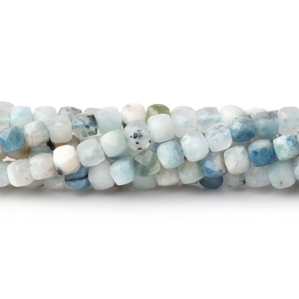 4mm Multi Color Aquamarine Micro Faceted Cube 15.5 inch 95 Beads - Beadsofcambay.com
