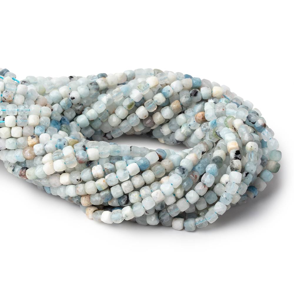 4mm Multi Color Aquamarine Micro Faceted Cube 15.5 inch 95 Beads - Beadsofcambay.com