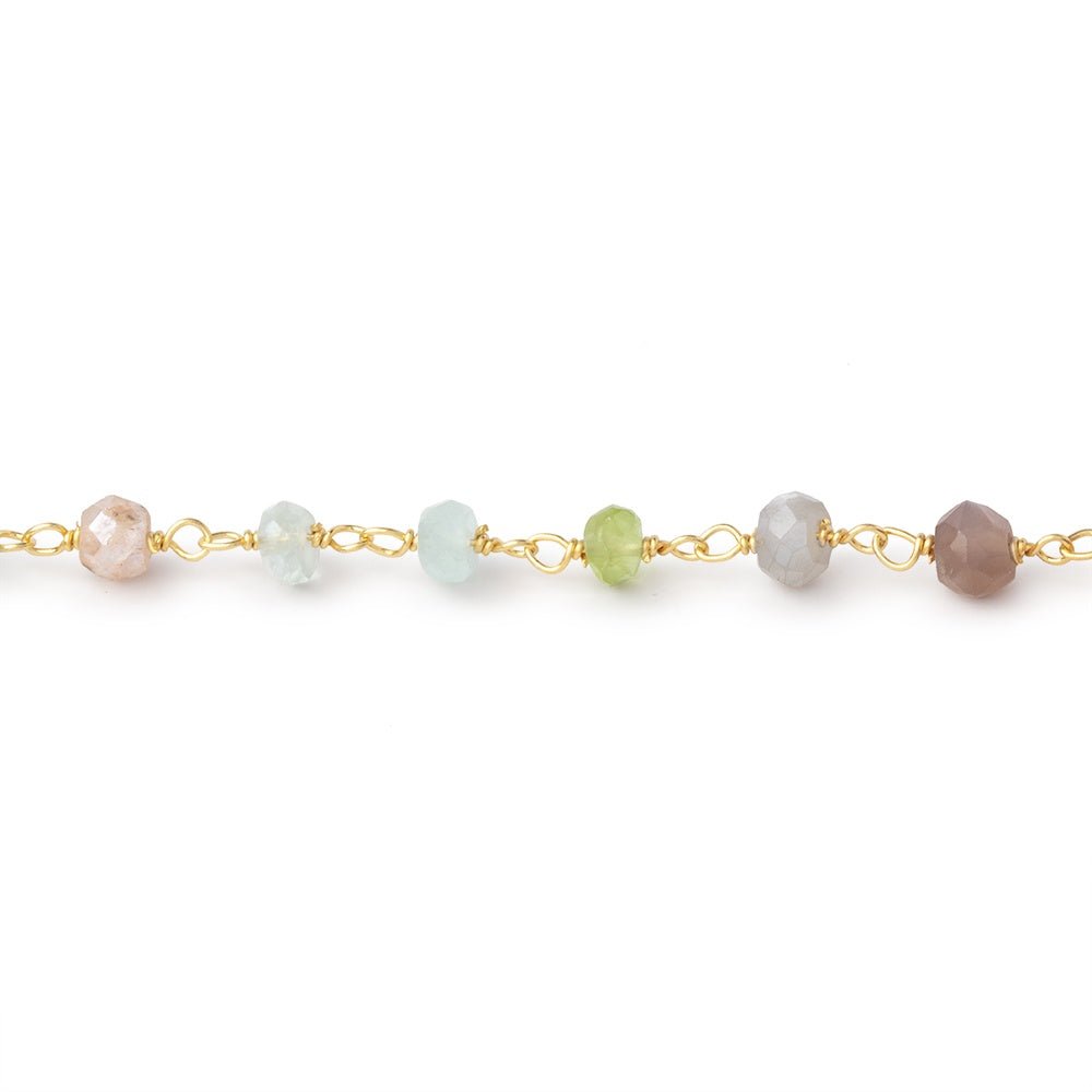 4mm Multi Gem Faceted Rondelles on Vermeil Hand - Wrapped Chain - Beadsofcambay.com