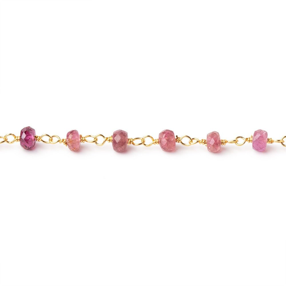 4mm Pink Tourmaline Faceted Rondelles on Vermeil Hand - Wrapped Chain - Beadsofcambay.com