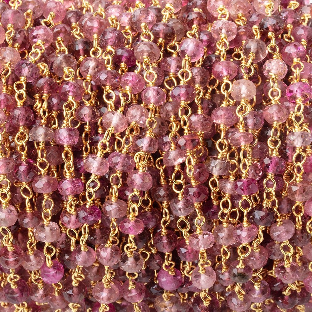 4mm Pink Tourmaline Faceted Rondelles on Vermeil Hand - Wrapped Chain - Beadsofcambay.com