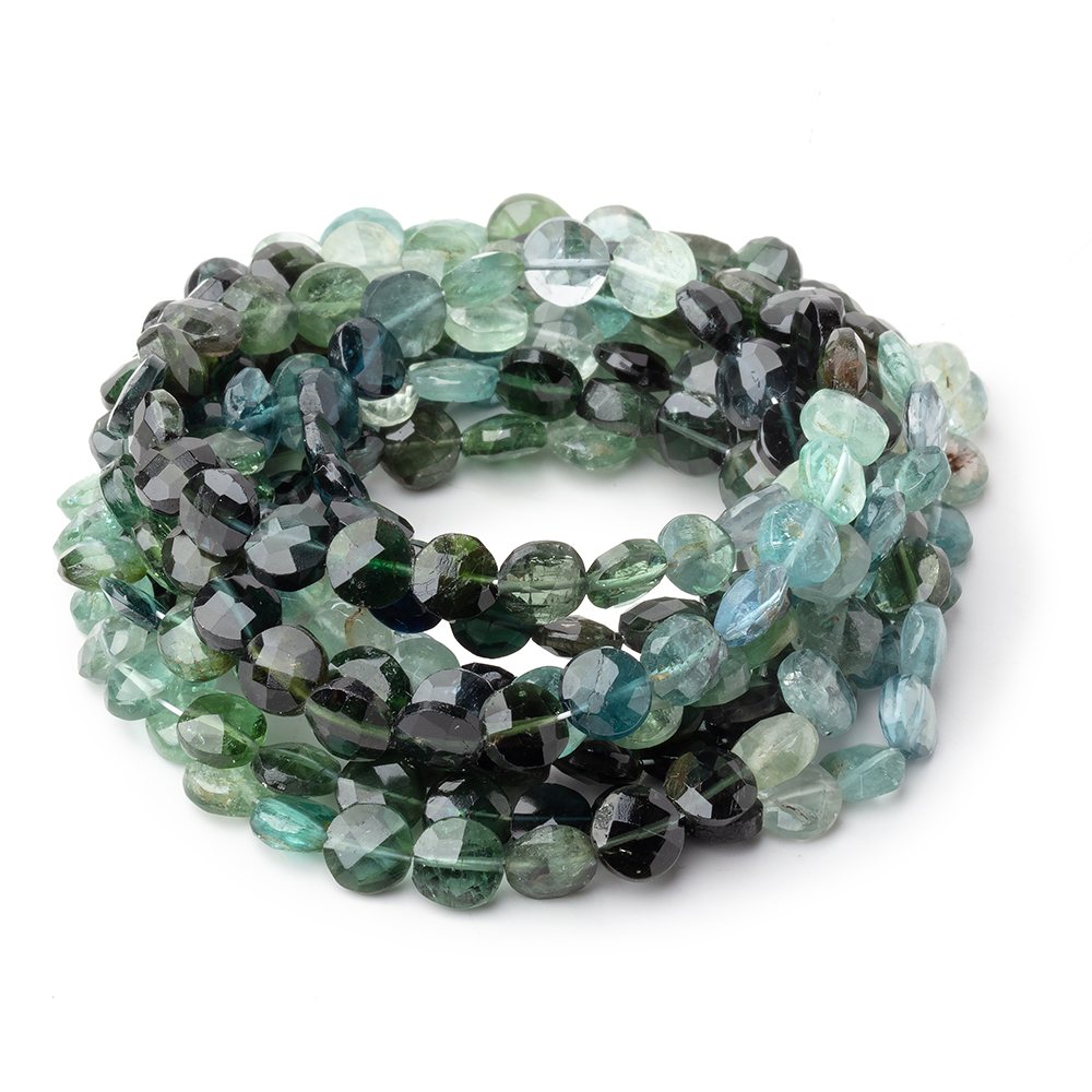 5 - 5.5mm Green & Indicolite Tourmaline Faceted Coin 16 inch 72 Beads AA - Beadsofcambay.com