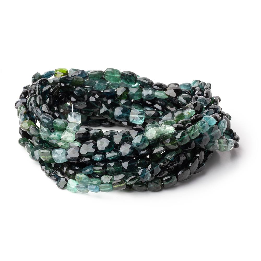 5 - 6mm Indicolite & Green Tourmaline Faceted Cushion 16 inch 58 Beads - Beadsofcambay.com