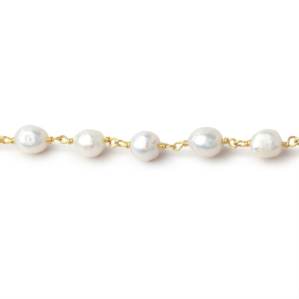 5 - 6mm Off White Petite Ultra Baroque Pearls on Gold Plated Chain - Beadsofcambay.com