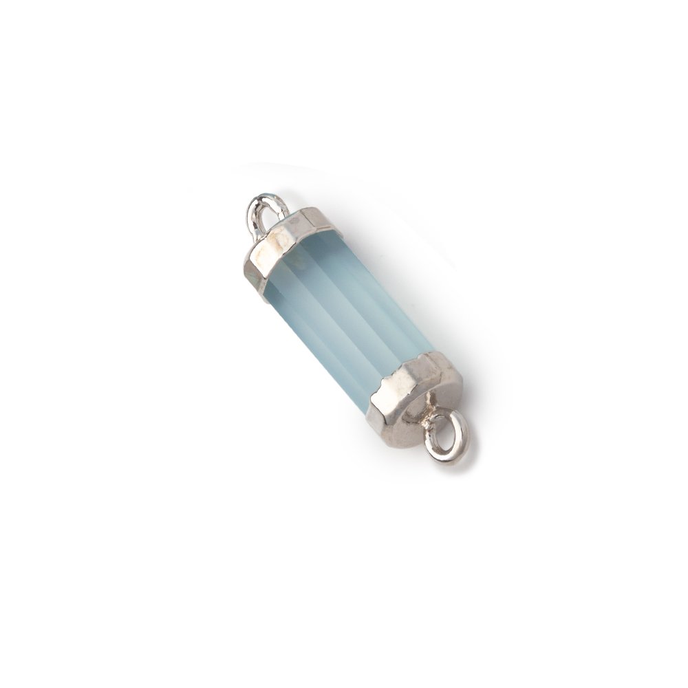 13x5mm Silver Leafed Santorini Chalcedony Faceted Barrel Tube 1 Connector - BeadsofCambay.com
