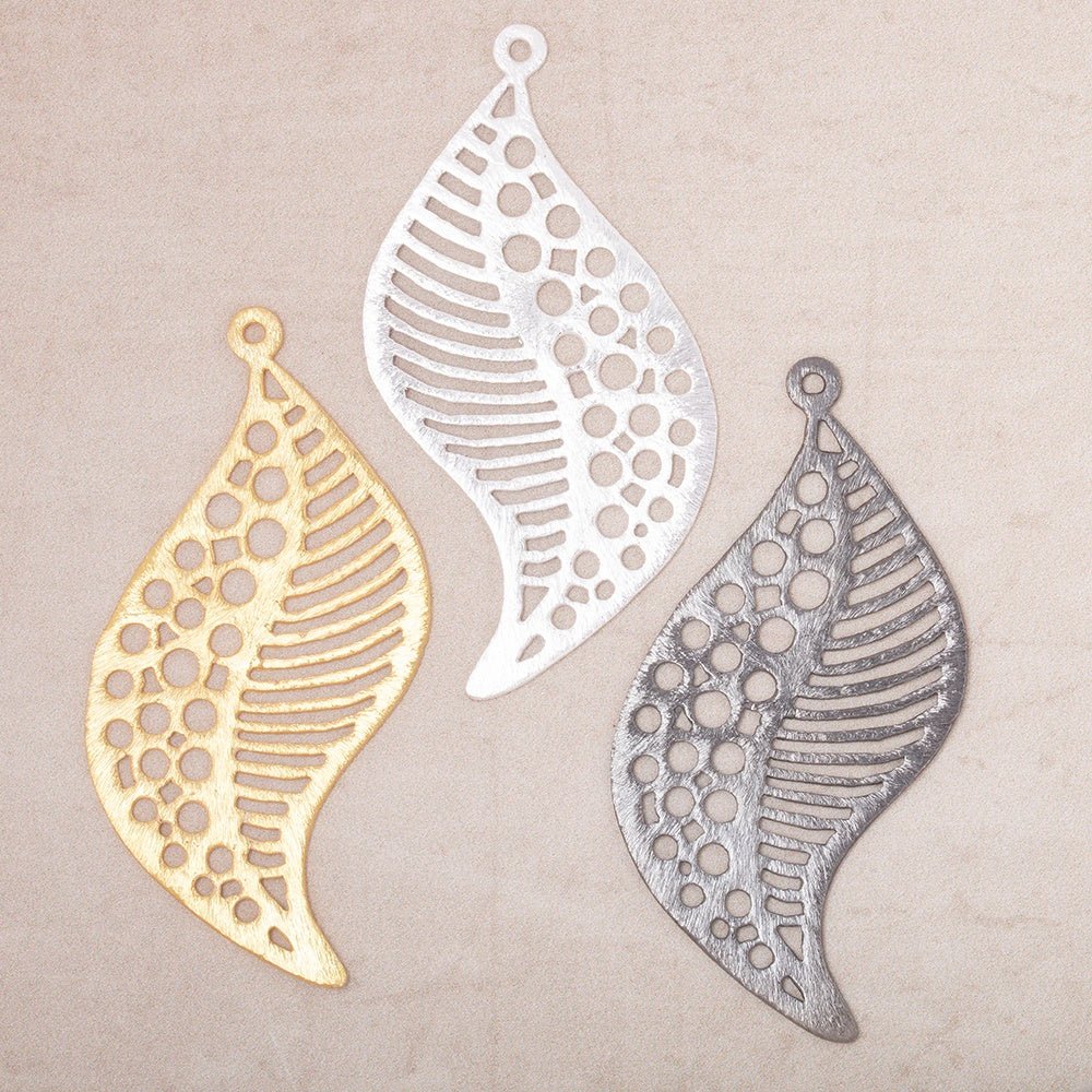51x30mm Brushed Filigree Leaf Charm Set of 2 pieces - Beadsofcambay.com