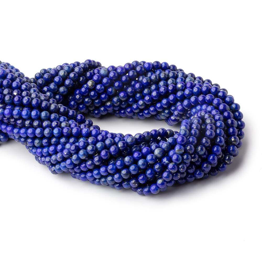 4mm Lapis Lazuli Plain Round Beads 16 inch 96 pieces - BeadsofCambay.com