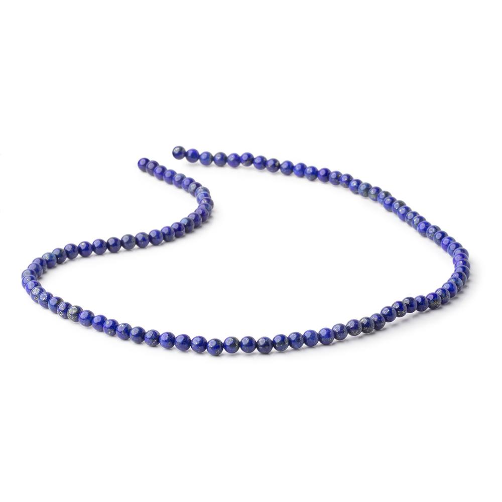 4mm Lapis Lazuli Plain Round Beads 16 inch 96 pieces - BeadsofCambay.com
