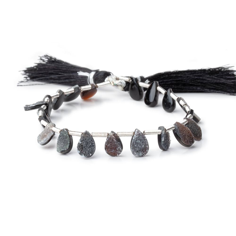 7-9mm Black Agate Drusy Pear Beads 7.25 inch 20 pieces - BeadsofCambay.com