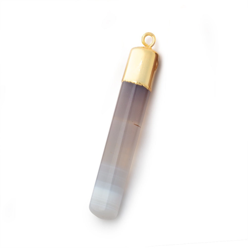 29-39mm Gold Leaf Banded Purple Agate Square Tube 1 Pendant - BeadsofCambay.com