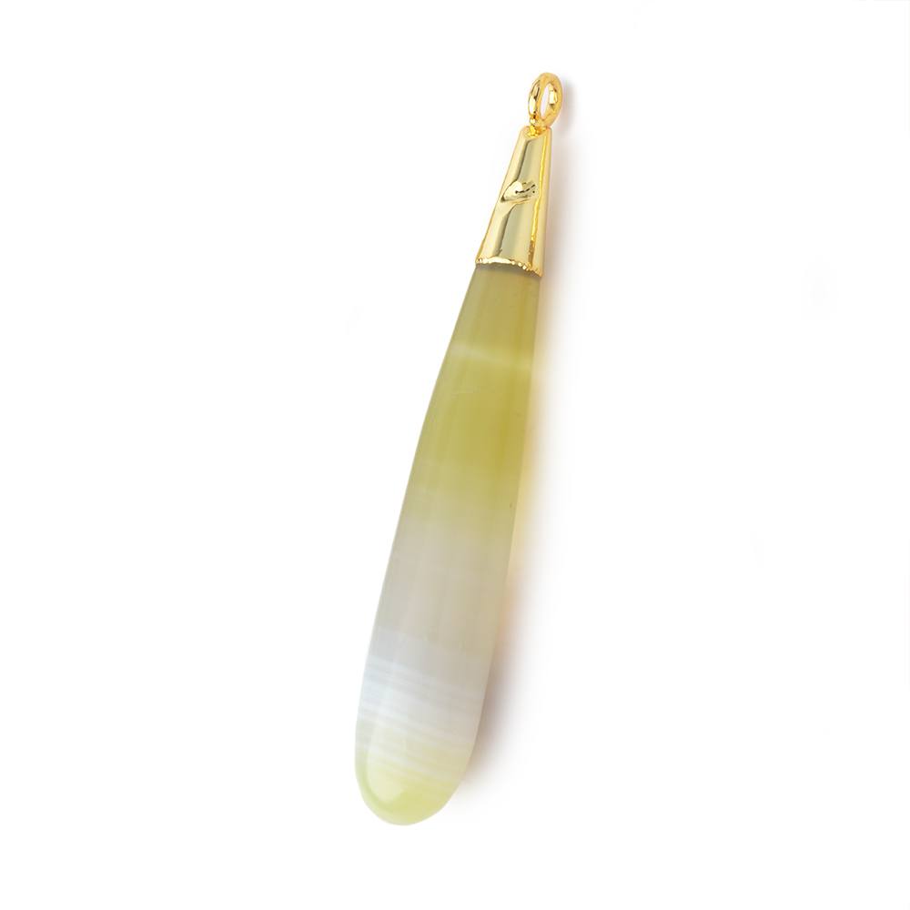 36-52mm Gold Leaf Banded Lime Agate Tear Drop 1 Pendant - BeadsofCambay.com