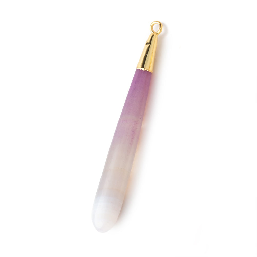 49-55mm Gold Leaf Banded Berry Agate Tear Drop 1 Pendant - BeadsofCambay.com