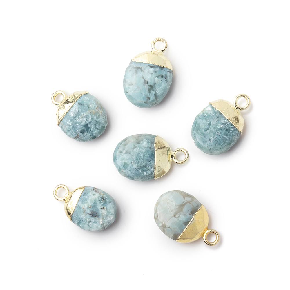 10x8mm Gold Leafed Blue Opal Faceted Oval Focal 1 piece - BeadsofCambay.com
