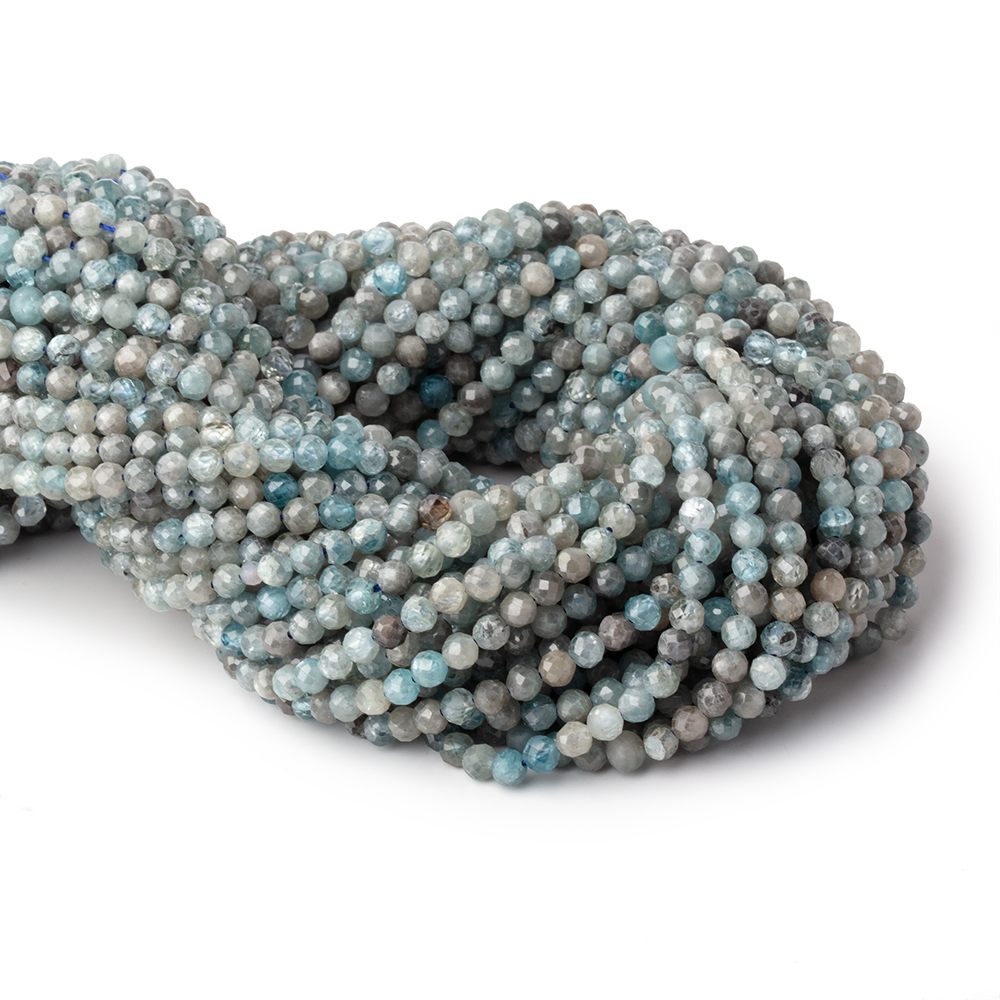 4mm Gray & Blue Zircon Micro Faceted Round 15 inch 94 Beads - BeadsofCambay.com