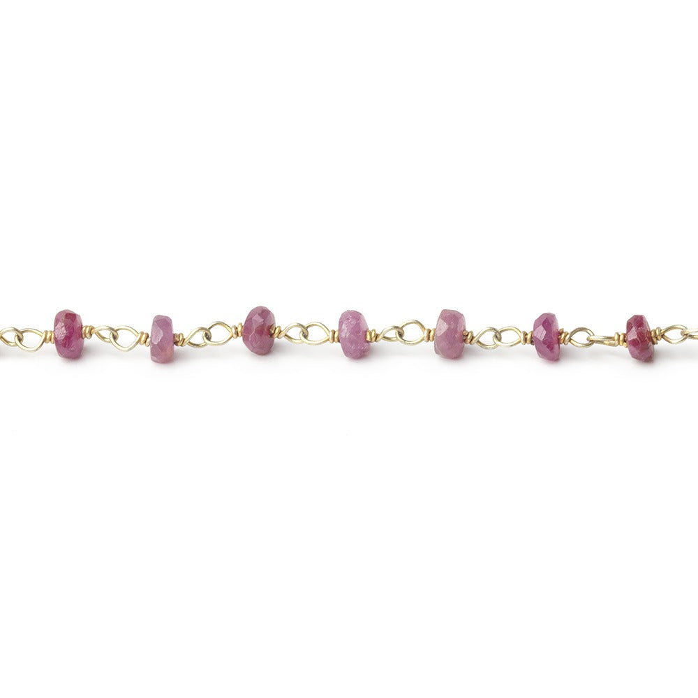 3.5mm Ruby Faceted Rondelle Beads on Vermeil Chain - BeadsofCambay.com
