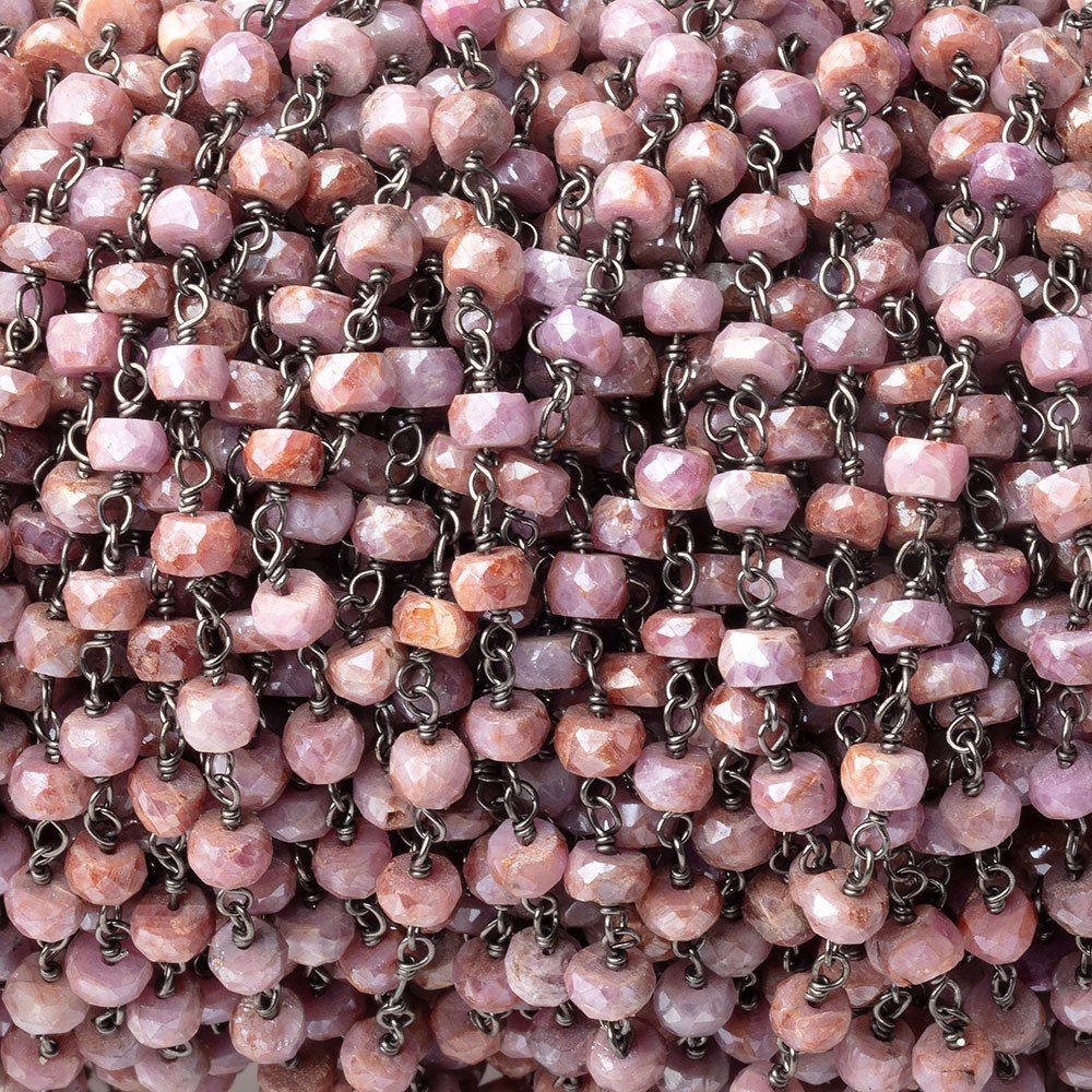 4.5mm Mystic Pink Sapphire Rondelles on Black Gold over .925 Chain - BeadsofCambay.com