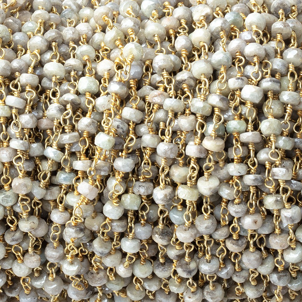 4mm Mystic Sapphire Faceted Rondelle Beads on Vermeil Chain - BeadsofCambay.com