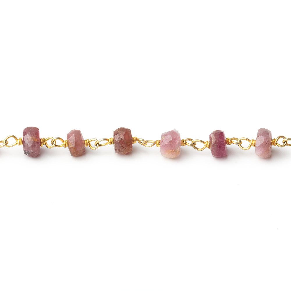 5-5.5mm Pink Tourmaline Faceted Rondelle Beads on Vermeil Chain - BeadsofCambay.com
