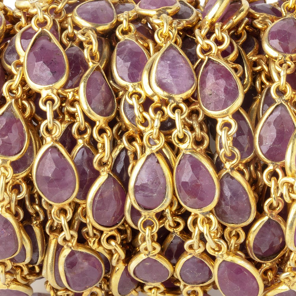 8x6-11x7mm Vermeil Bezel Ruby Faceted Pear Chain - BeadsofCambay.com