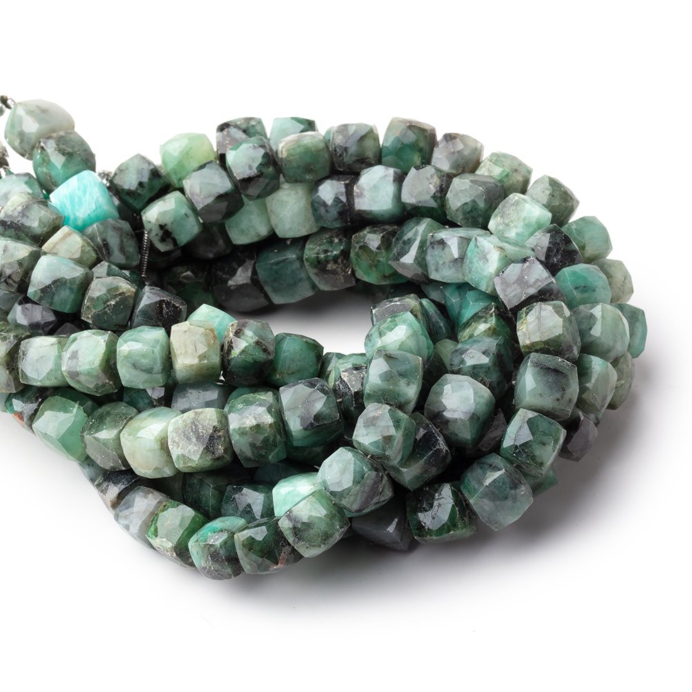 7-8mm Brazilian Emerald Faceted Cube Beads 7.5 inch 24 pieces - BeadsofCambay.com