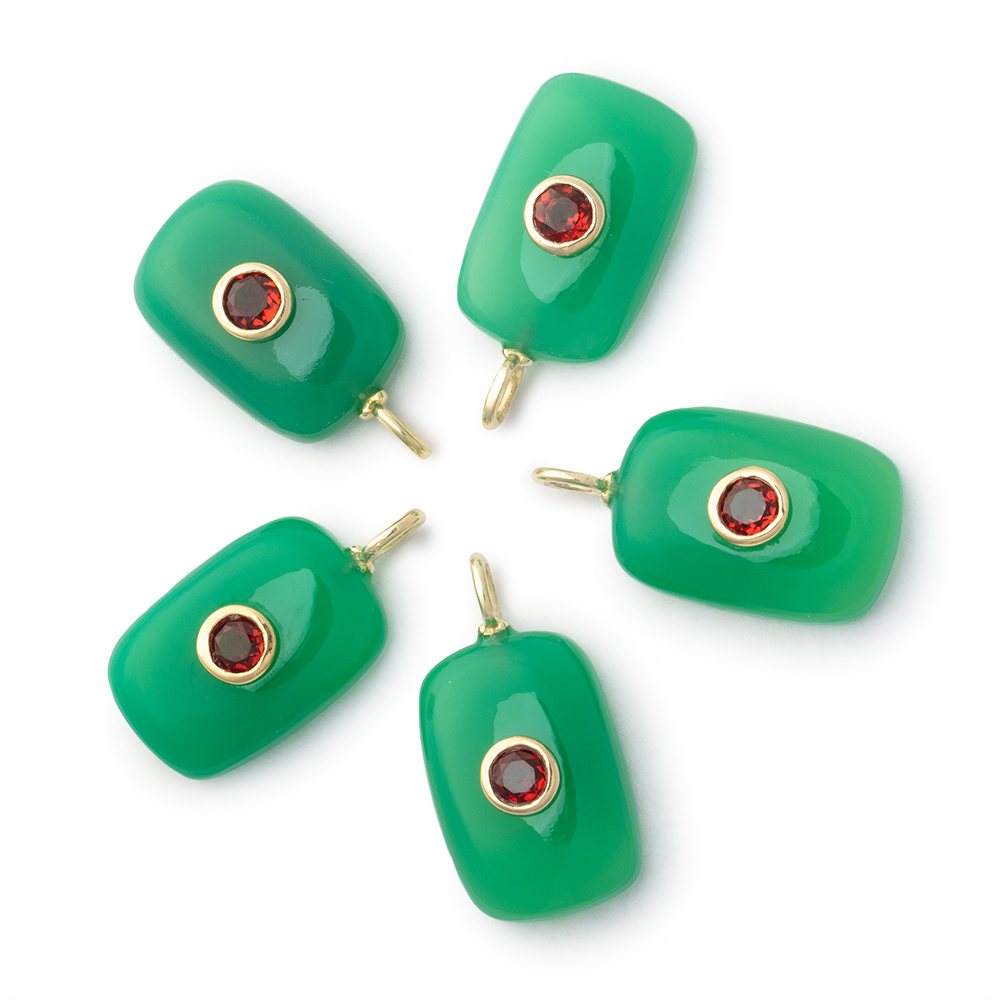 18.5x13mm Green Chalcedony Rectangle with Bezeled Garnet Inlay 1 Pendant - BeadsofCambay.com