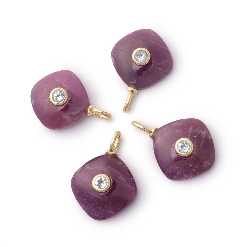 12.5mm Ruby Cushion with Bezeled Aquamarine Inlay 1 Pendant - BeadsofCambay.com