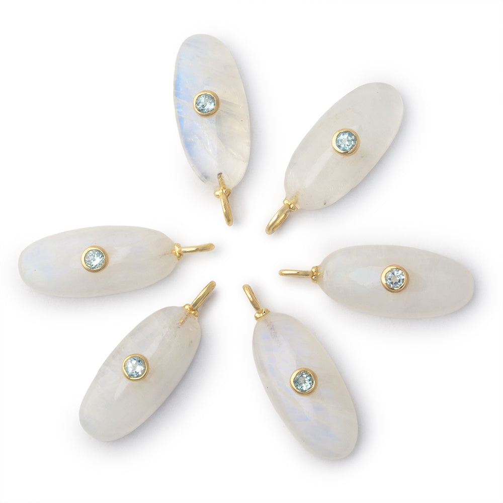 23x11mm Rainbow Moonstone Oval with Bezel Aquamarine Inlay 1 Pendant - BeadsofCambay.com