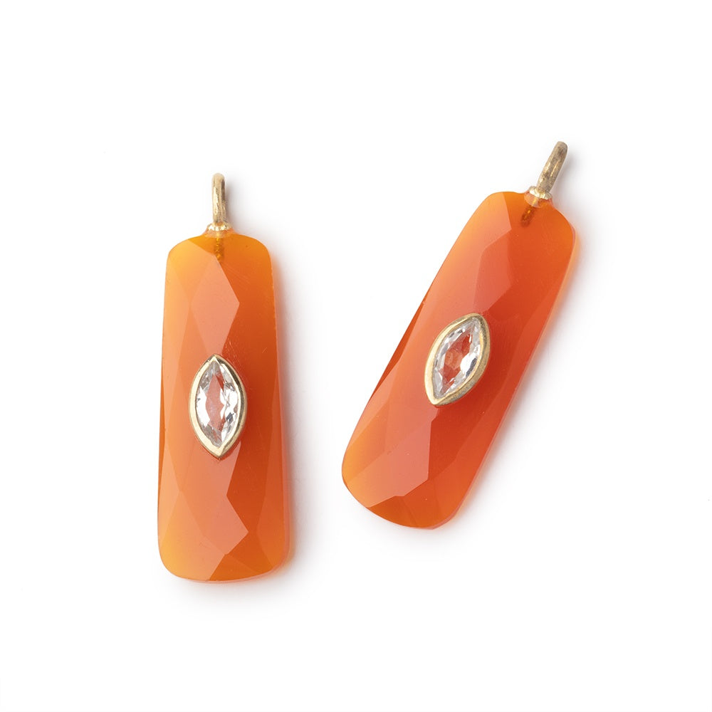 32x12mm Carnelian Rectangle with Bezeled White Topaz Inlay 1 Pendant - BeadsofCambay.com