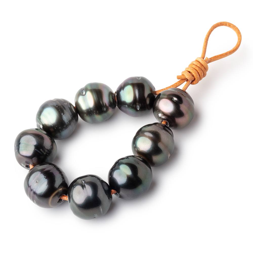 10-10.5mm Dark Tahitian 2mm Large Hole Saltwater Pearls 4 inch 9 Beads - BeadsofCambay.com