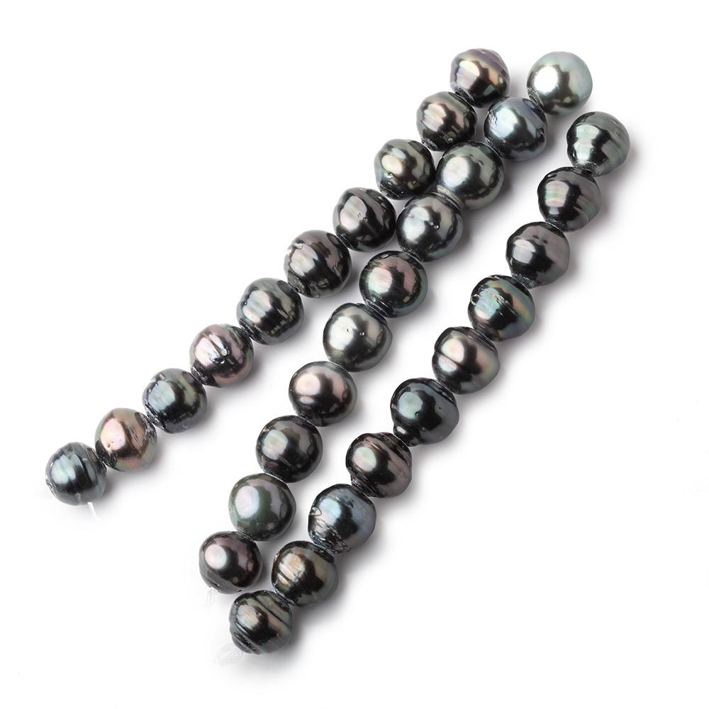 10-10.5mm Dark Tahitian 2mm Large Hole Saltwater Pearls 4 inch 9 Beads - BeadsofCambay.com